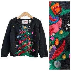Vintage Michael Simon Colorful Bejeweled Christmas Tree Cardigan Sweater 4t